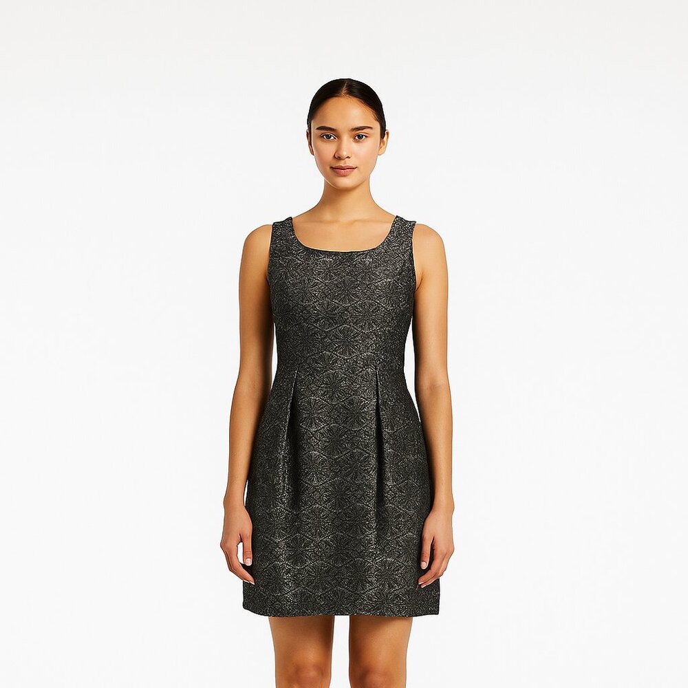 NWT YA Los Angeles Gray Metallic Floral Sleeveless Fit & Flare Dress L Ethereal*